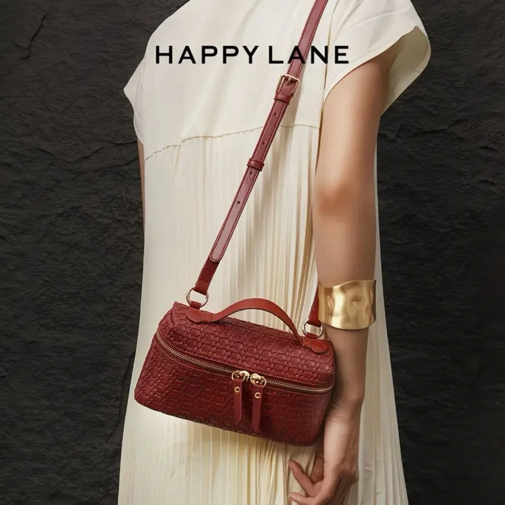 Happy Lane Burgundy Woven Box Bag Top Handle Crossbody NIP - Picture 3 of 13